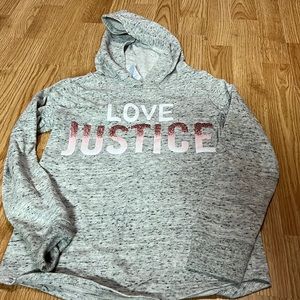 Gray Justice hooded sweatshirt. 8